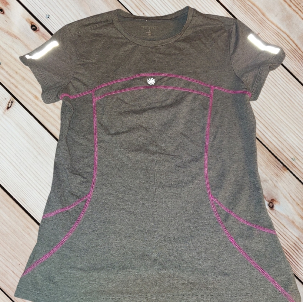 *5/$25 Athleta Gray Pink Trim Athletic Tee Shirt